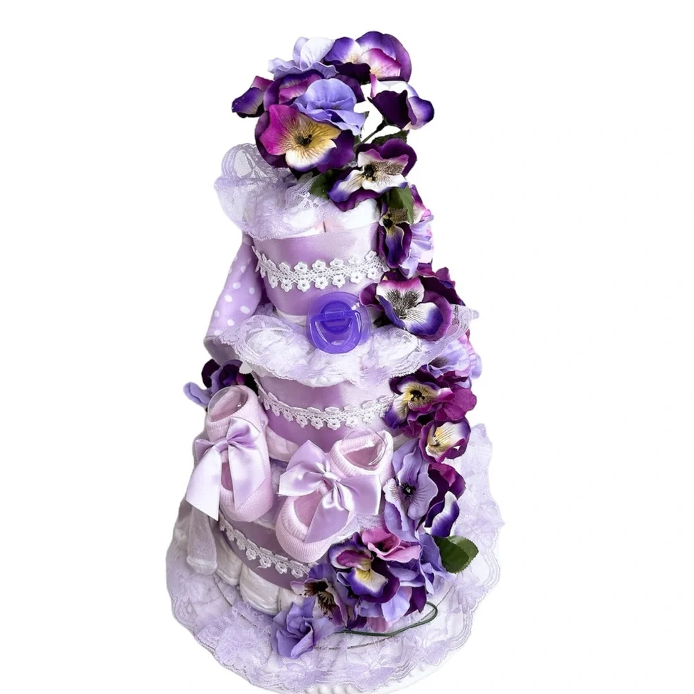 Flowers Diaper Cake, Baby Girl Shower Gift